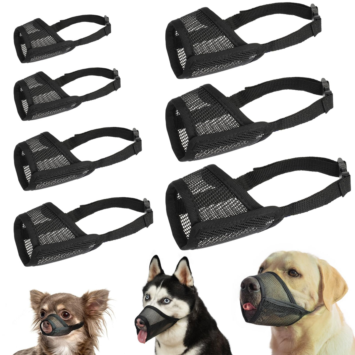 LUCKYPAW museau-ensemble-7pieces, polyvalent pour toutes tailles de chiens.