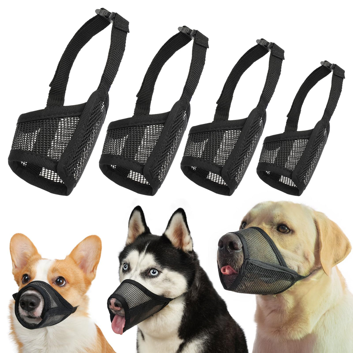 LUCKYPAW ensemble de 4 muselières pour tailles variées, gain de temps assuré.