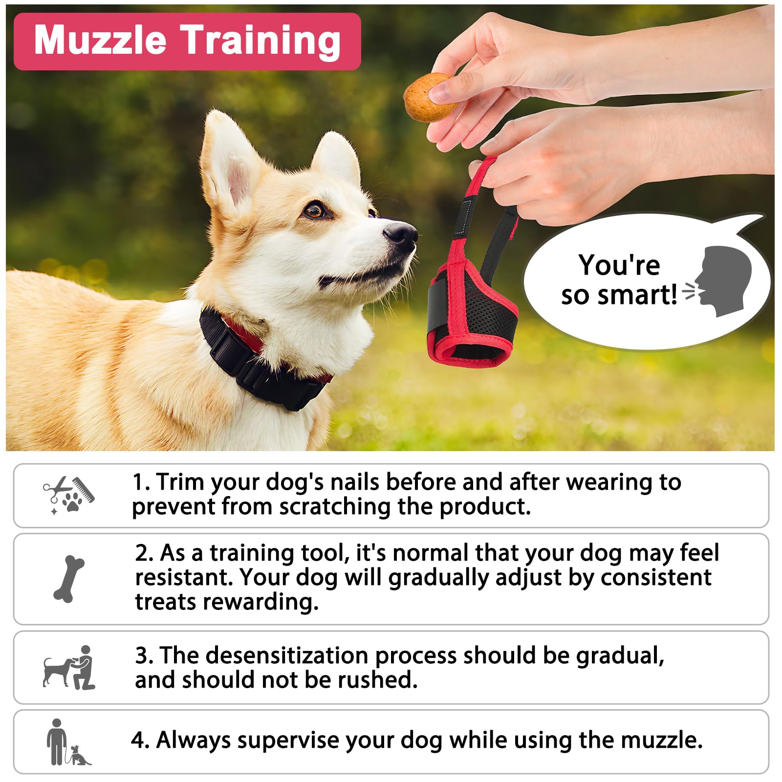 LUCKYPAW Muselière chien, maillage respirant, permet boire et respirer librement.