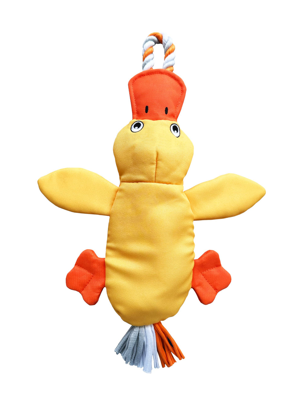 LUCOLOVE canard jaune prêt à s'attacher sur la perche pour un jeu actif.