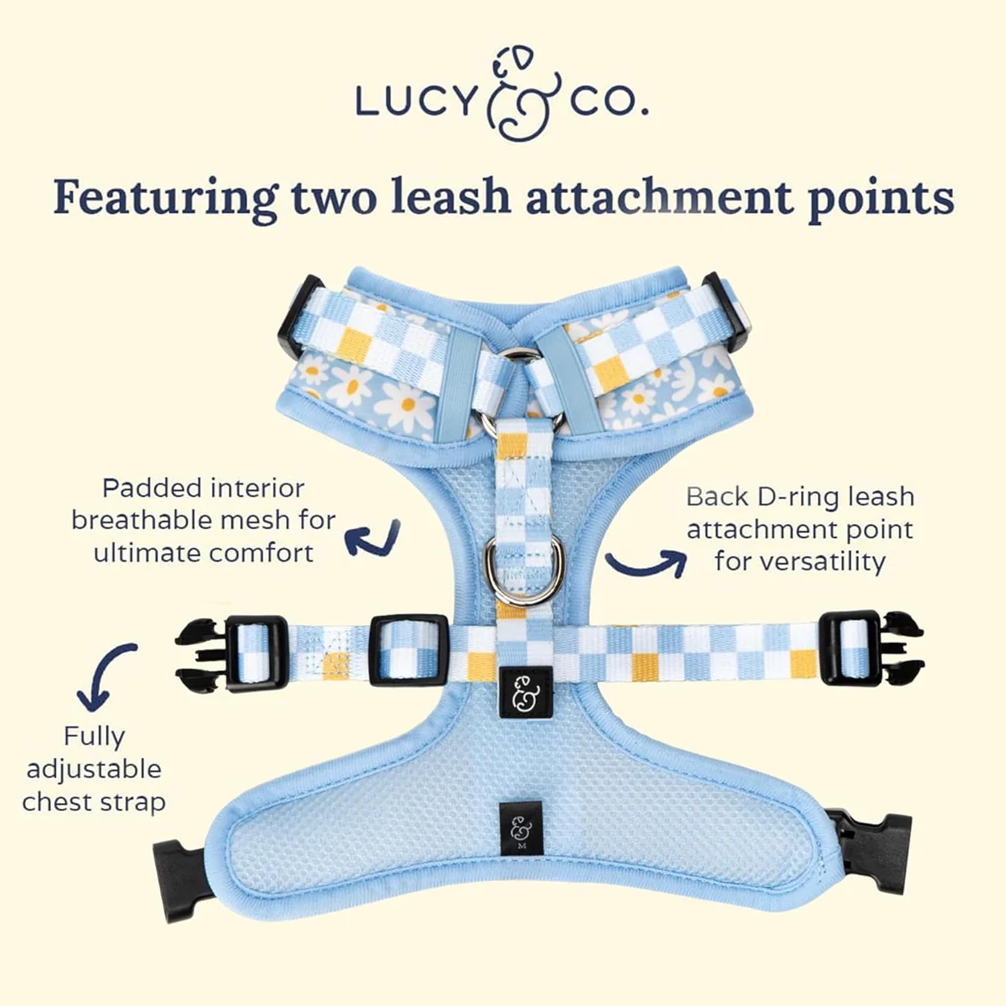 Lucy & Co. harnais ajustable cou et poitrine, ajustement parfait pour la croissance.