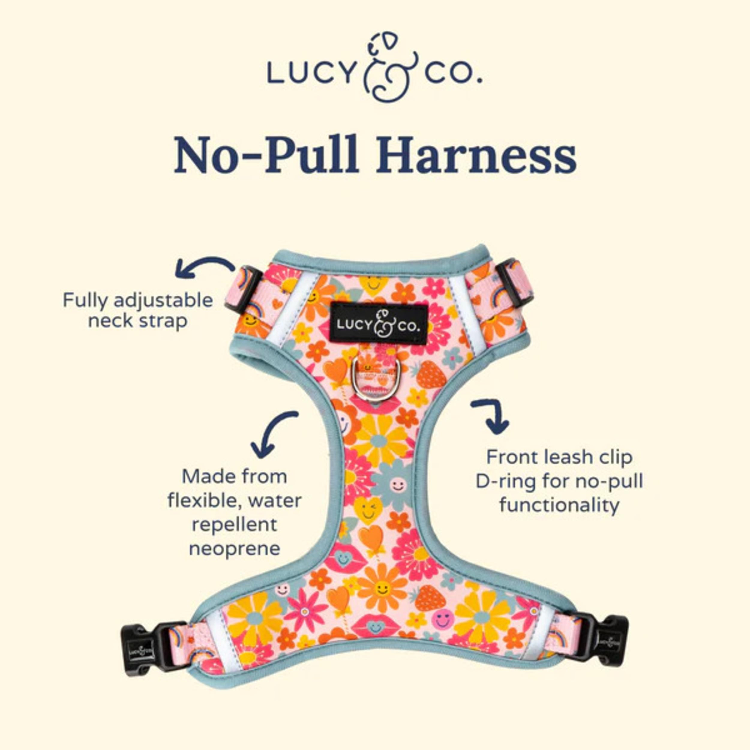 Harnais Lucy & Co. sans tirage Y2K rose, réglable pour chien en croissance.
