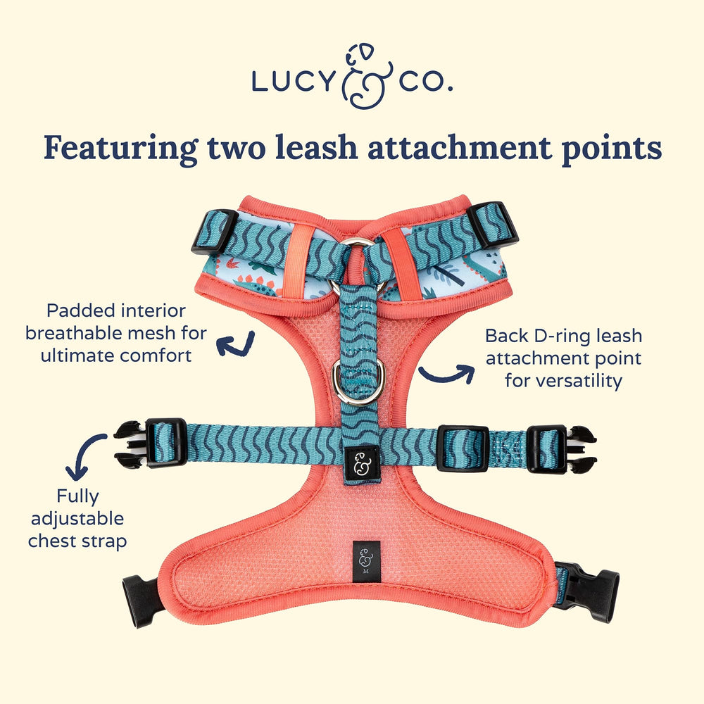 Lucy & Co. Dinoroar taille XL — reglages cou et poitrine pour un ajustement personnalisé.