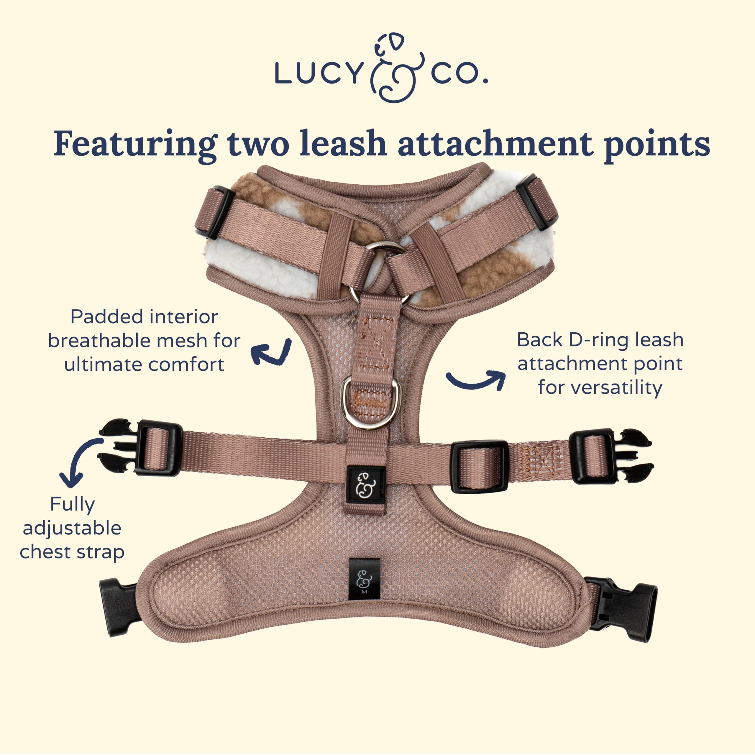 Harnais Lucy et Co version damier chaude, idéal pour balades hivernales.