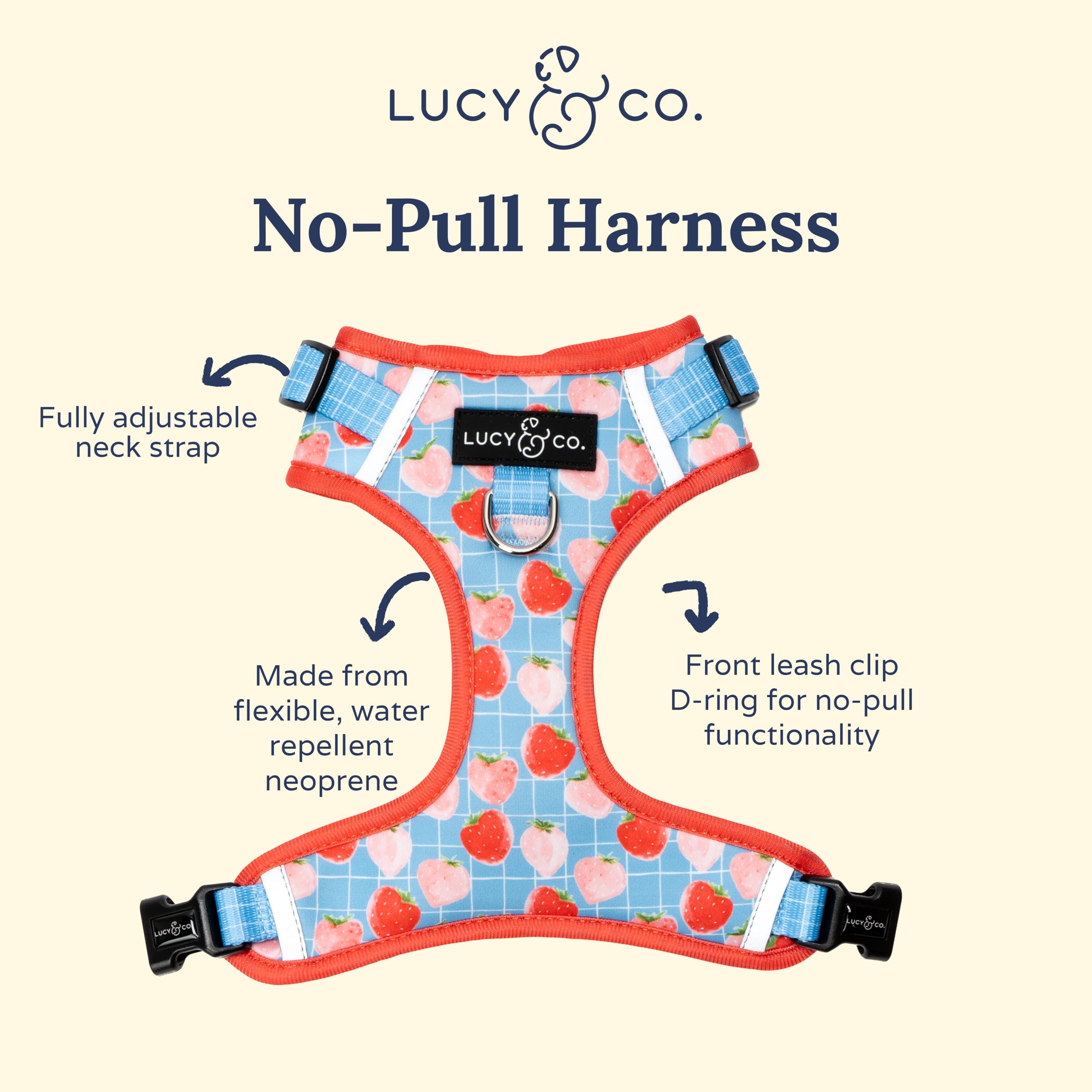 Harnais Lucy & Co XS sans tir vu de dos, facile à enfiler et ajustable.