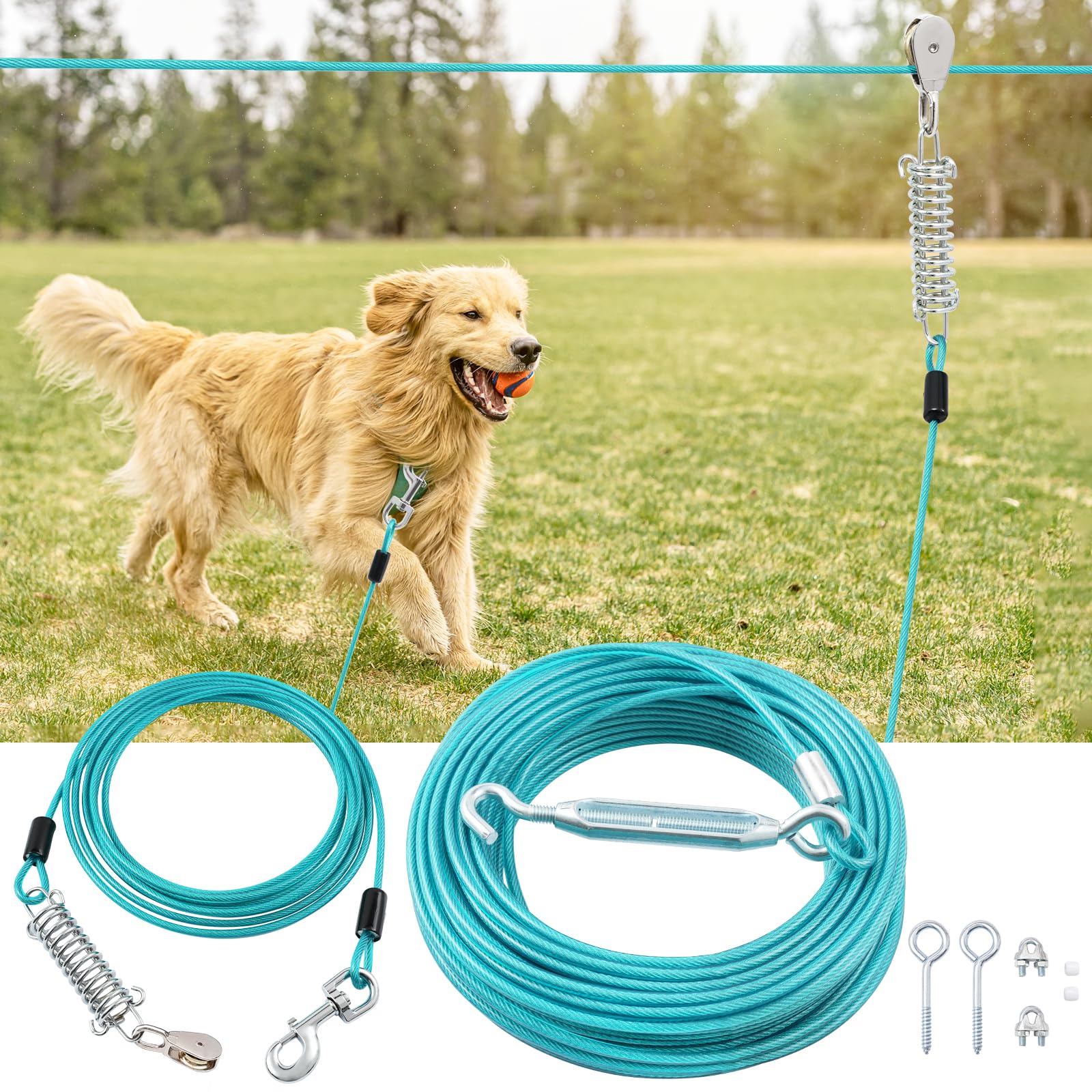 LUFFWELL câble principal 100 pieds pour chien, liberté sécurisée dans le jardin.