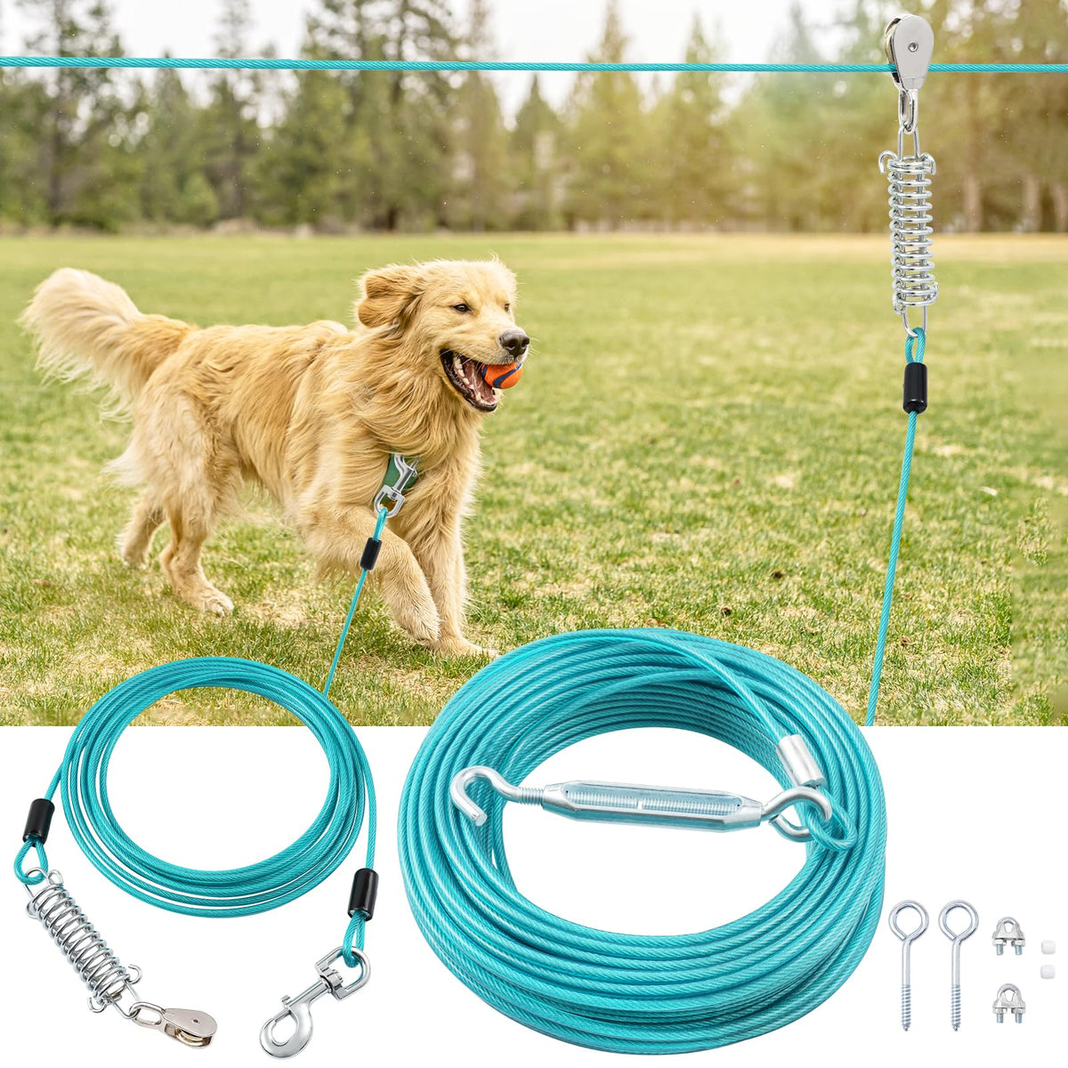 LUFFWELL câble principal 100 pieds pour chien, liberté sécurisée dans le jardin.