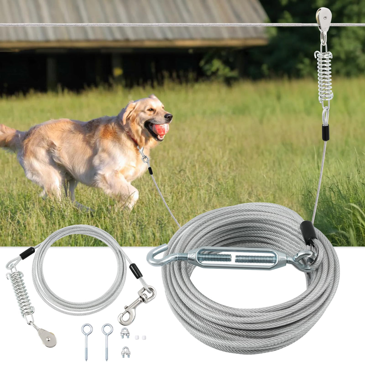 LUFFWELL Runner avec câble principal de 100 pieds, sécurité et liberté pour grand chien.