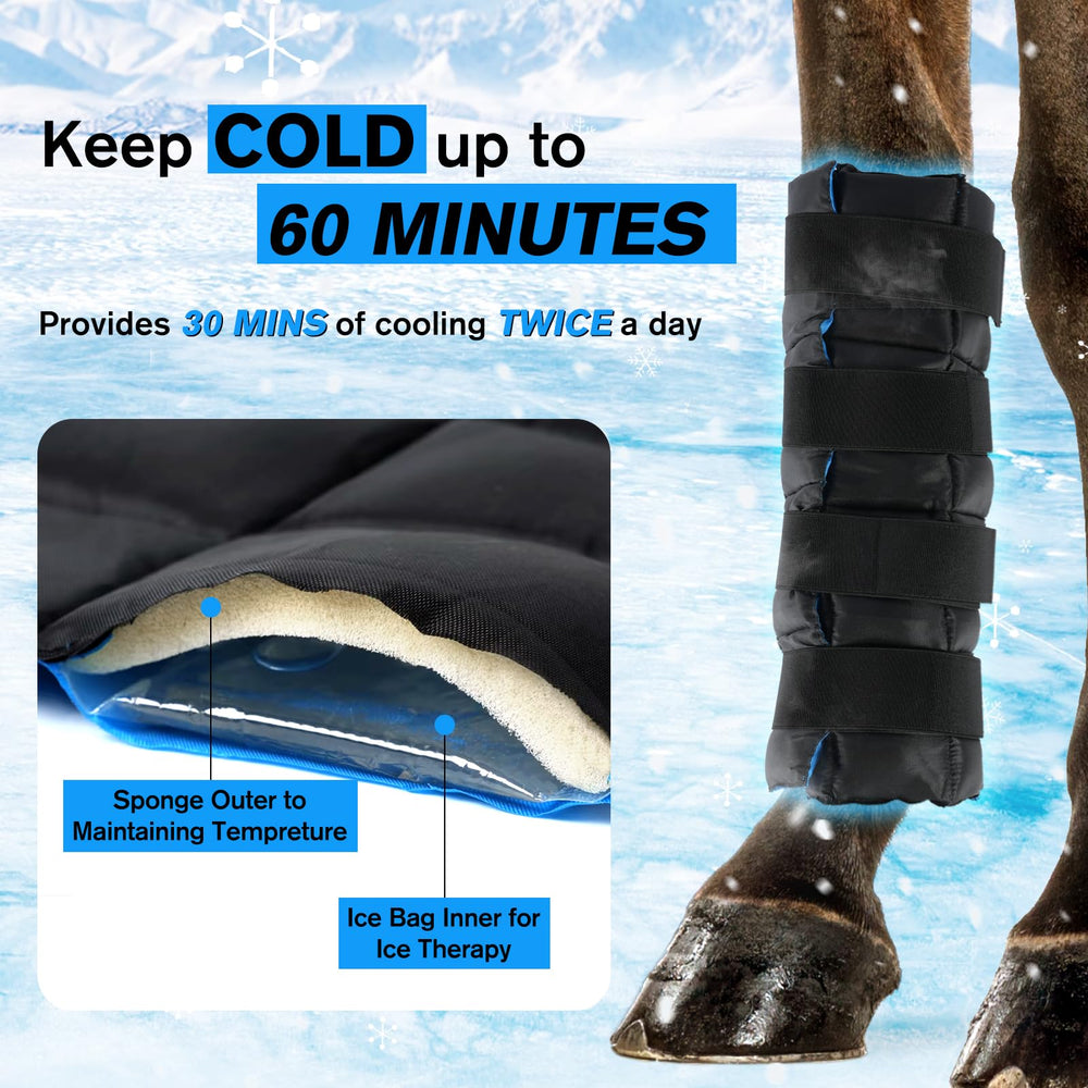 LUFFWELL gel-froid-jambe-cheval, poche réutilisable et fixation fiable.
