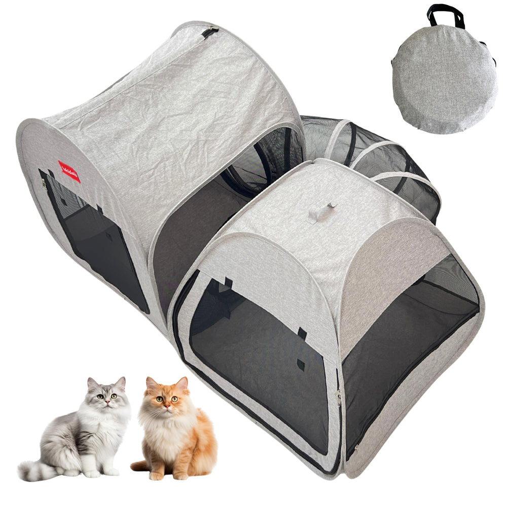 lukidoki parc de jeu pour chat avec deux chambres et tunnel, espace sûr pour jeux
