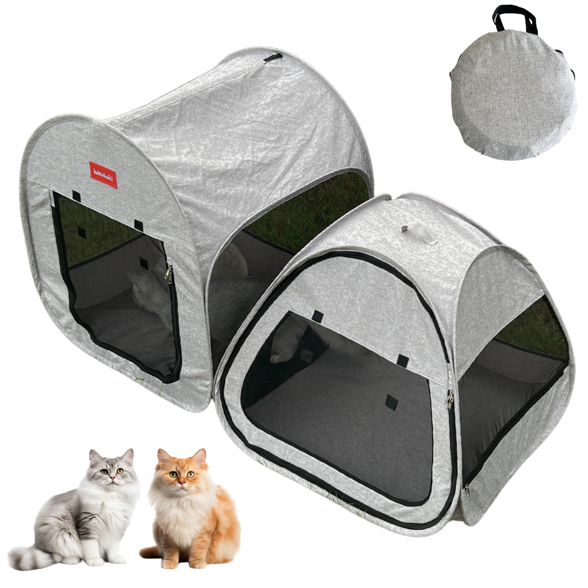 lukidoki parc chat 2-en-1 portatif, espace sûr pour jeux et repos.