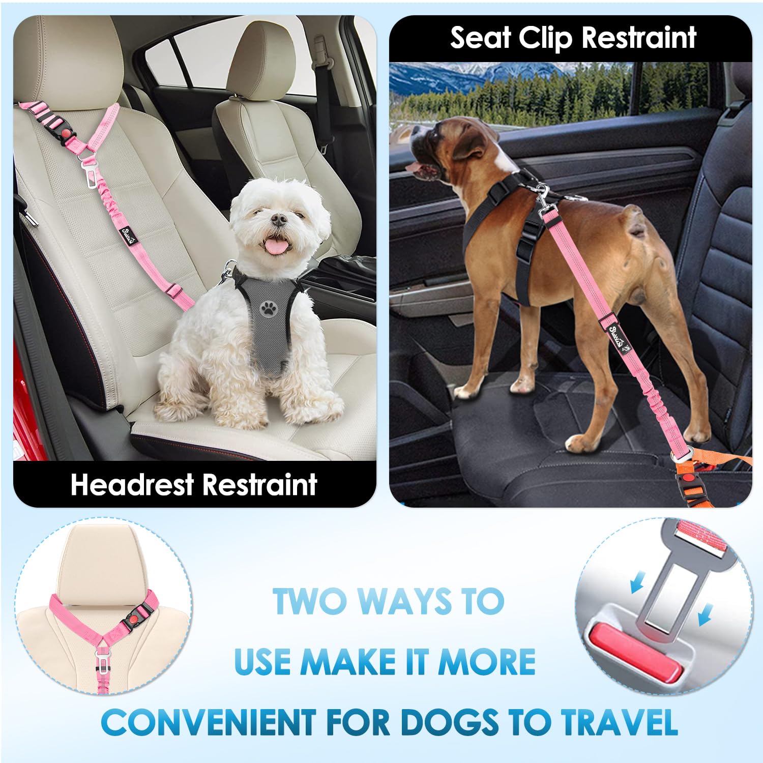 Lukovee boucle rapide de voiture pour chien rose, installation rapide