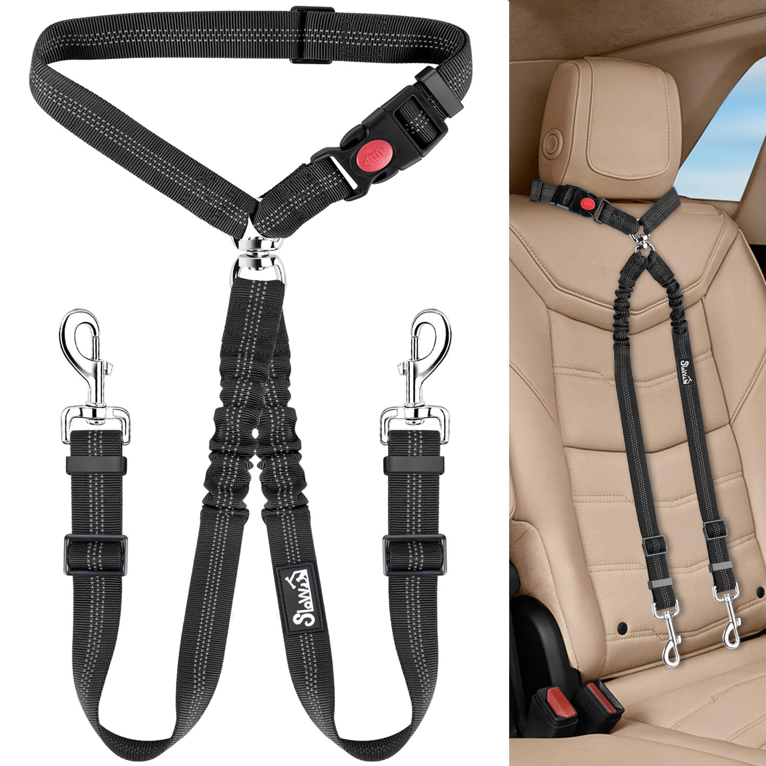 Lukovee ceinture double chien en voiture pour sécurité renforcée.