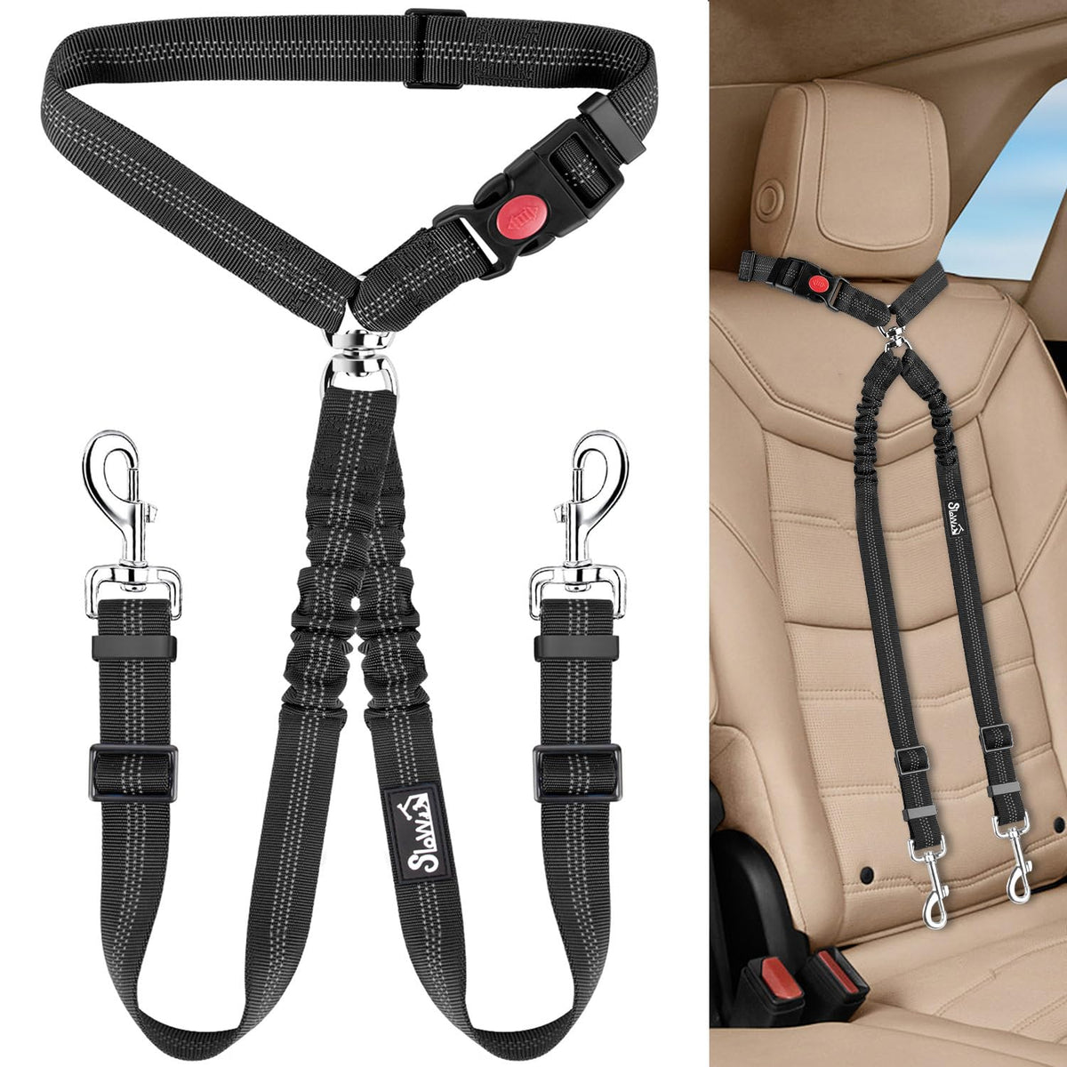 Lukovee ceinture double chien en voiture pour sécurité renforcée.