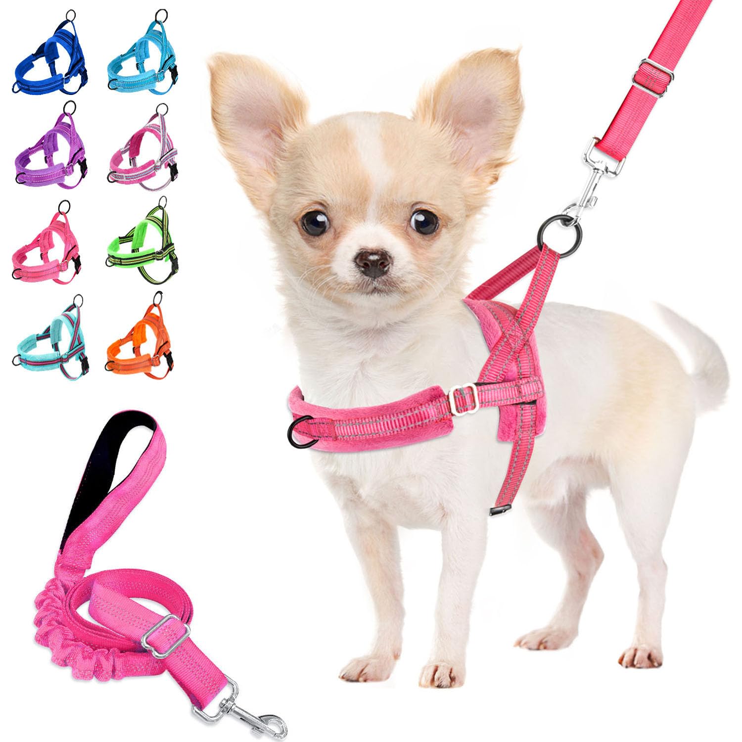 Harnais Lukovee pour petit chien vue avant, ajustable pour confort quotidien.