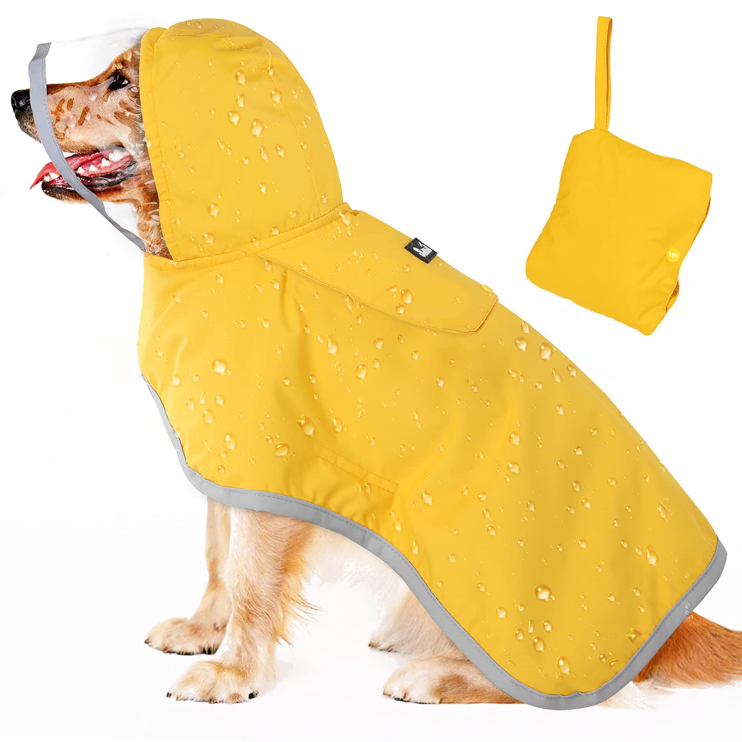 Lukovee manteau pluie chien jaune avec capuche claire, confort et protection lors des sorties