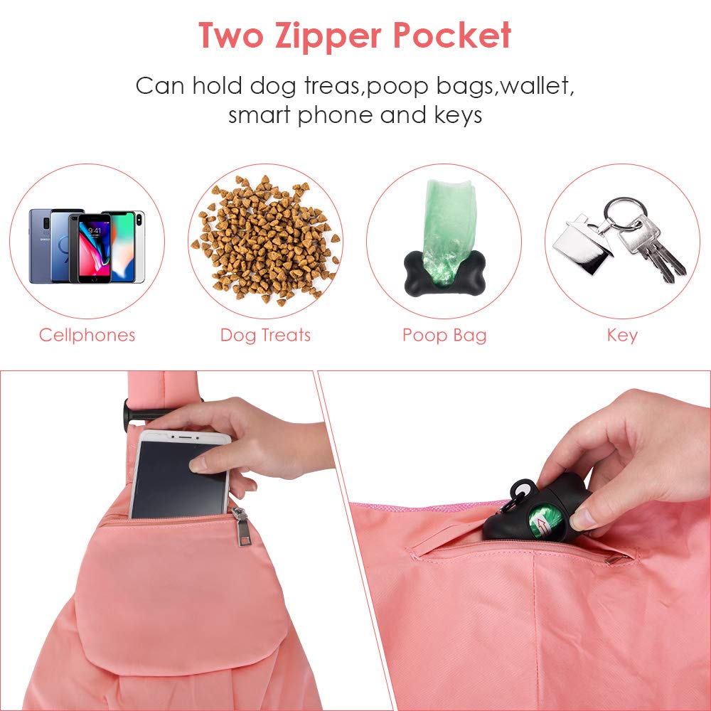 Porte-chien Lukovee avec poche zippee pour friandises et clés.