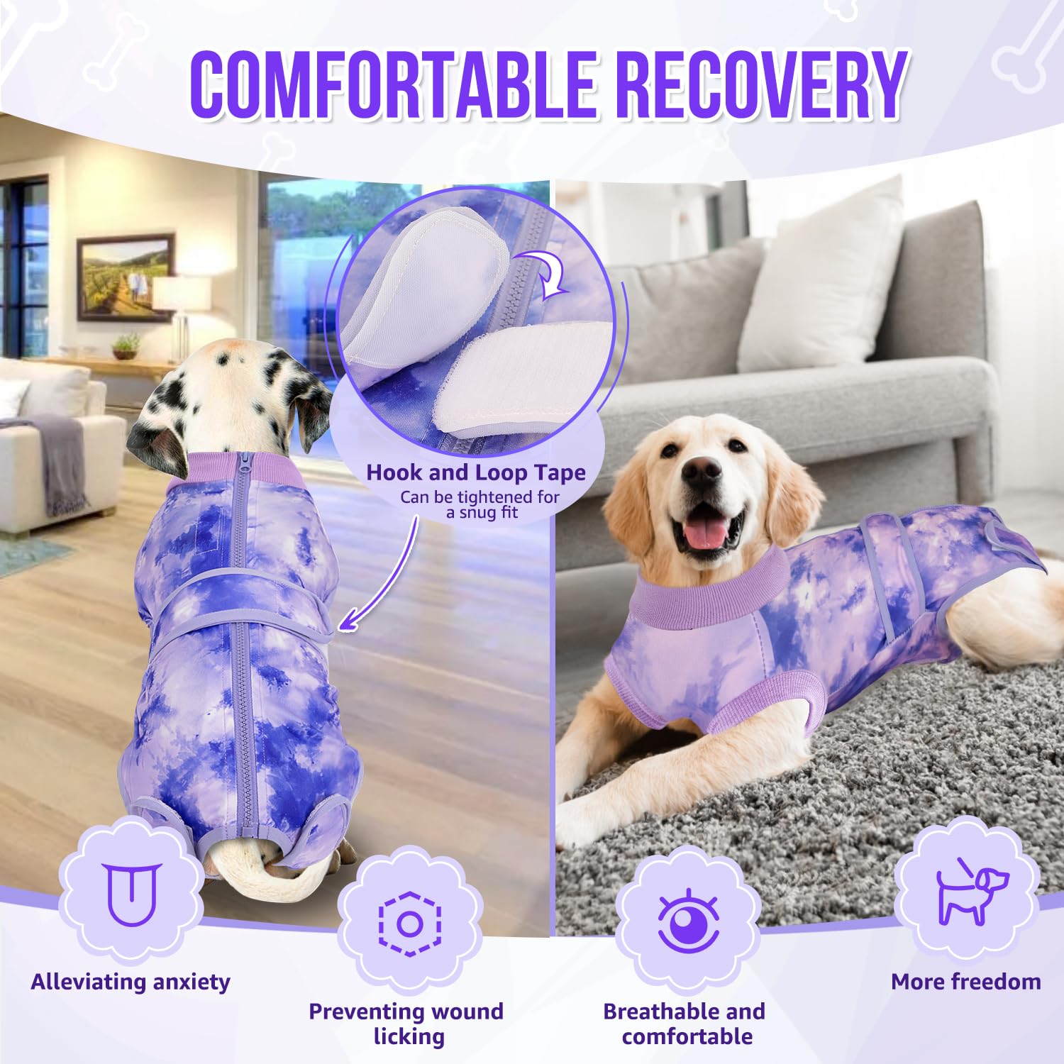 Lukovee tenue rétablissement chien en polyester doux et respirant.