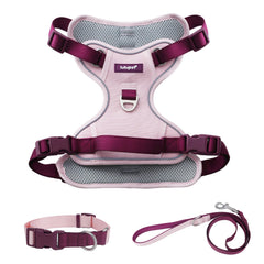 LULUPET harnais-chien 3-en-1 pink, réglable et confortable pour promenades.
