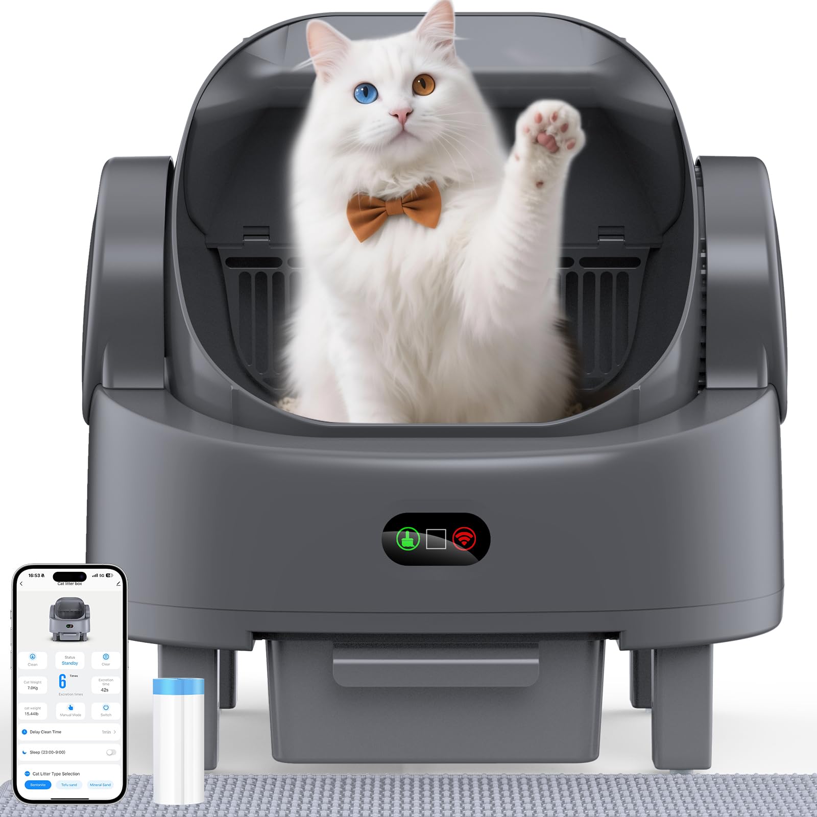 LUODIER boite litiere auto ouverte grand format, espace confortable pour chats.