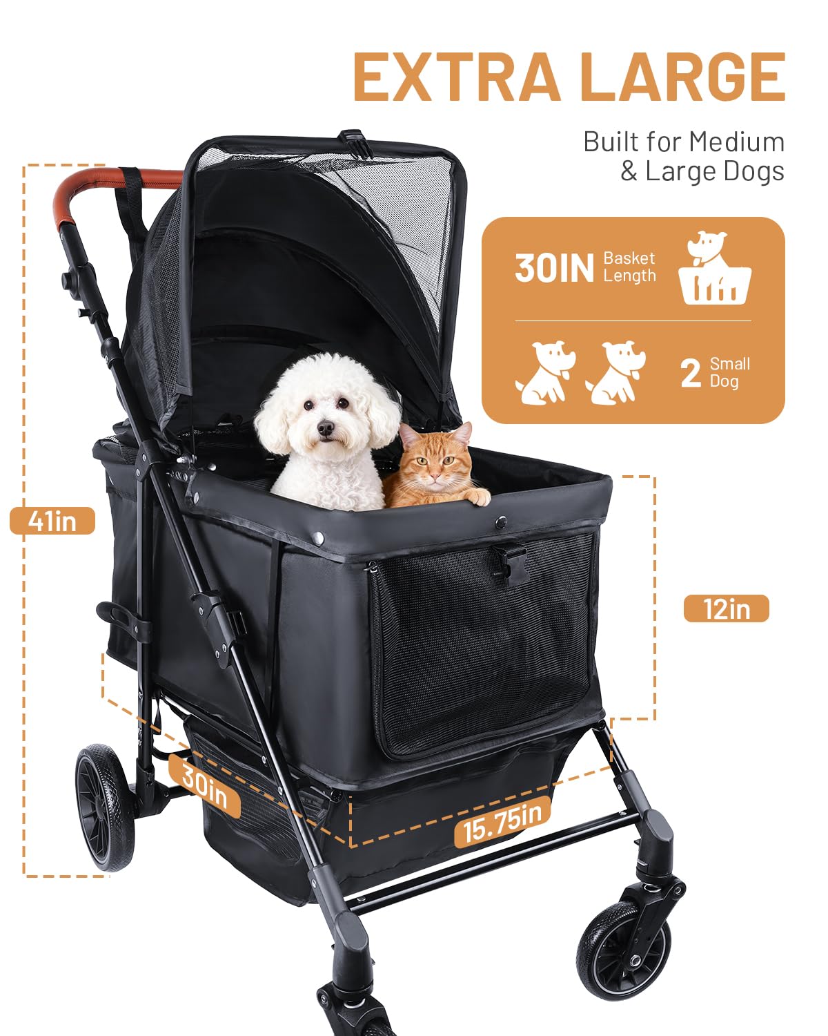 Poussette LUODIER pour chien grande porte-mesh arrière-zippée: entrée aisée.