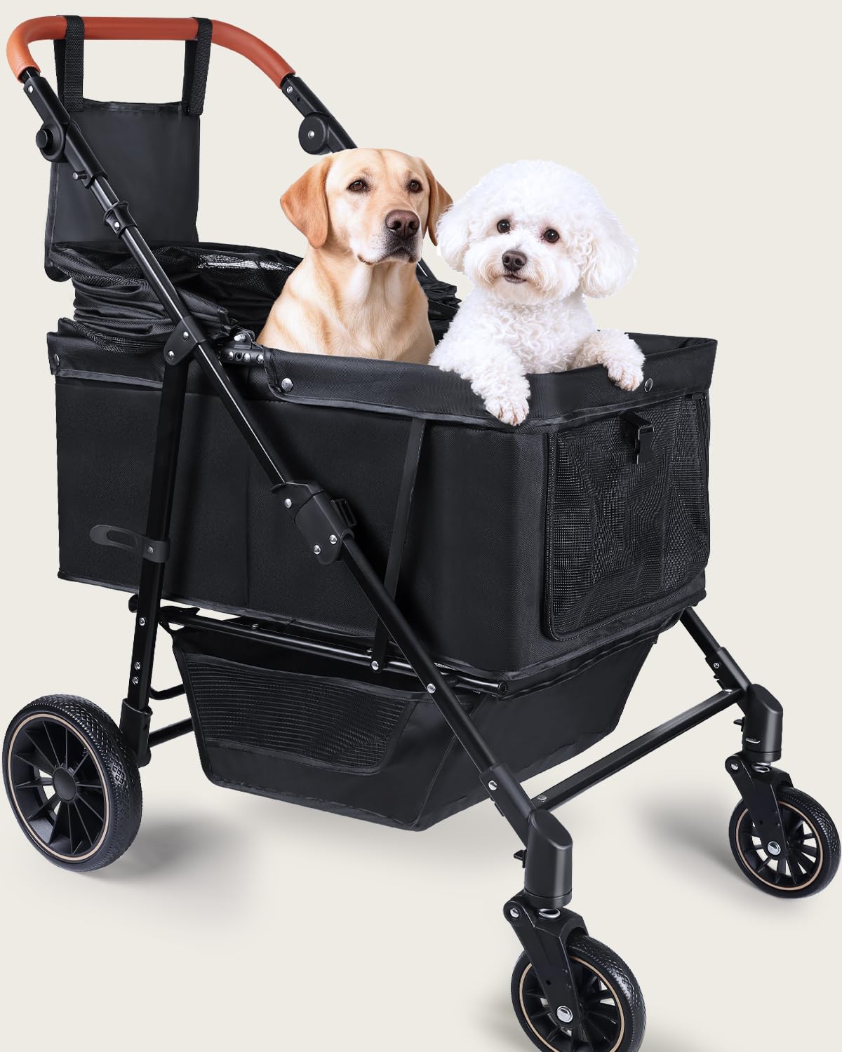 Poussette LUODIER pour chien grande avant-mesh: accès facile et ventilation.