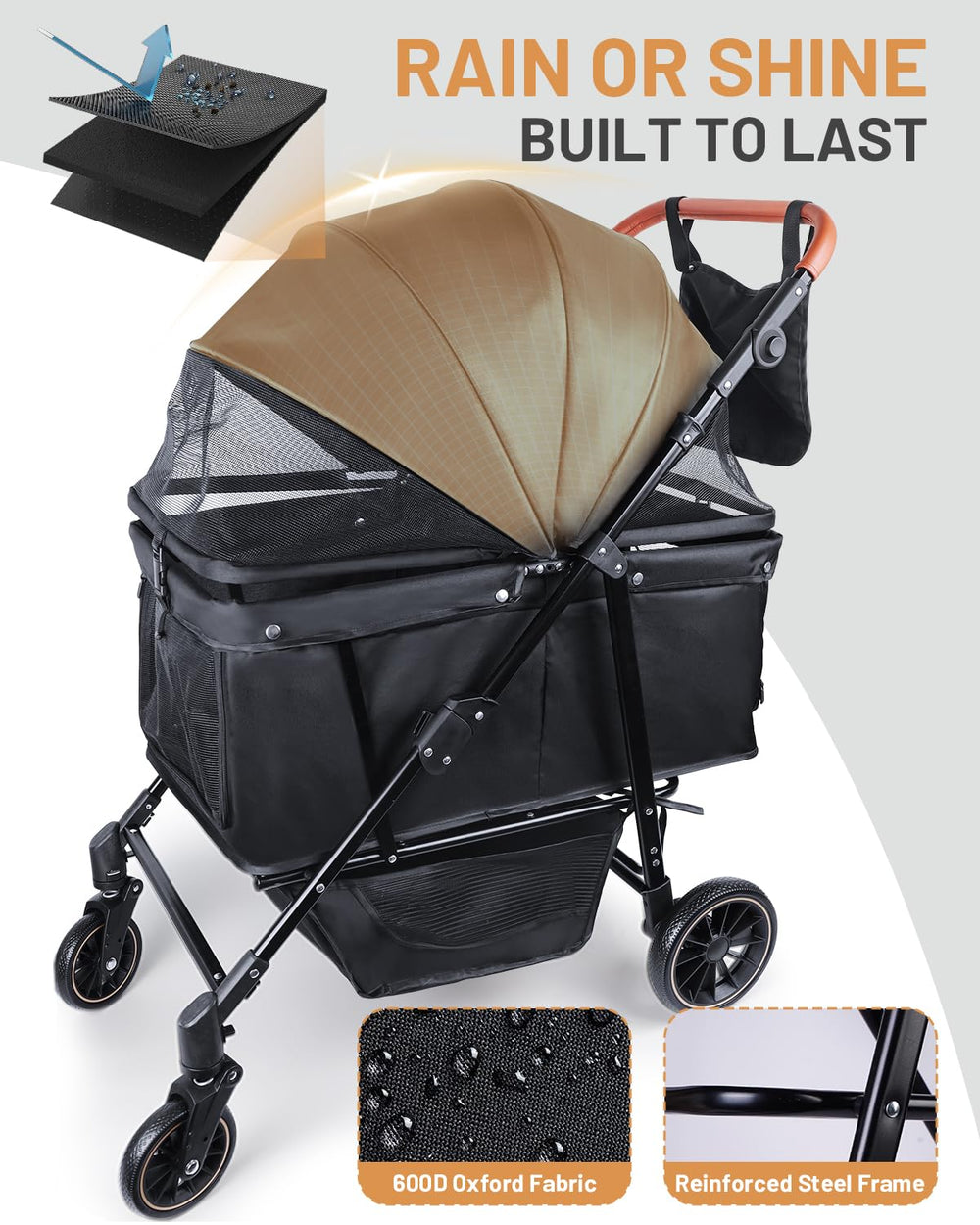 Poussette LUODIER pour chien pliage-rapide: rangement compact.