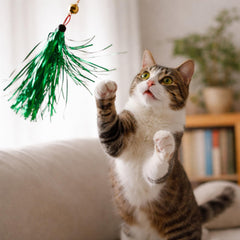 LUOZZY teaser vert: baton à clochette et pompon métallique dynamise l’interaction.
