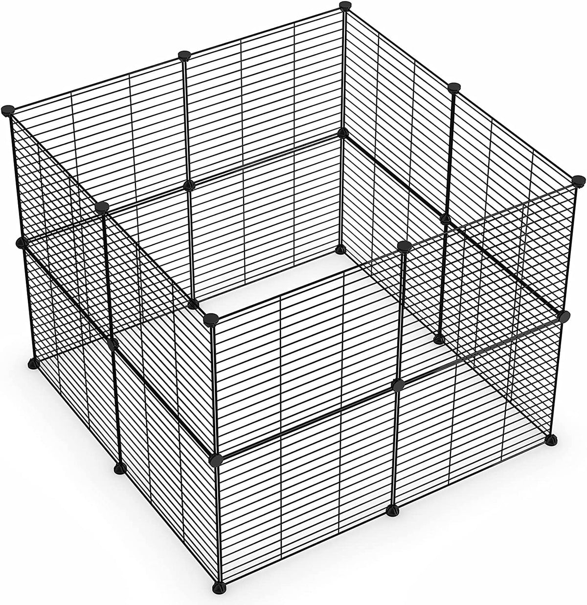 Enceinte LURIVA pour petits animaux avec 16 panneaux noirs, surveillance aisée.