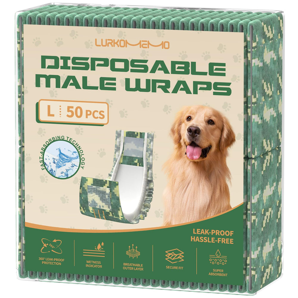 Couches chien mâle LURKOMEMO pack50, confort durable et absorption fiable.