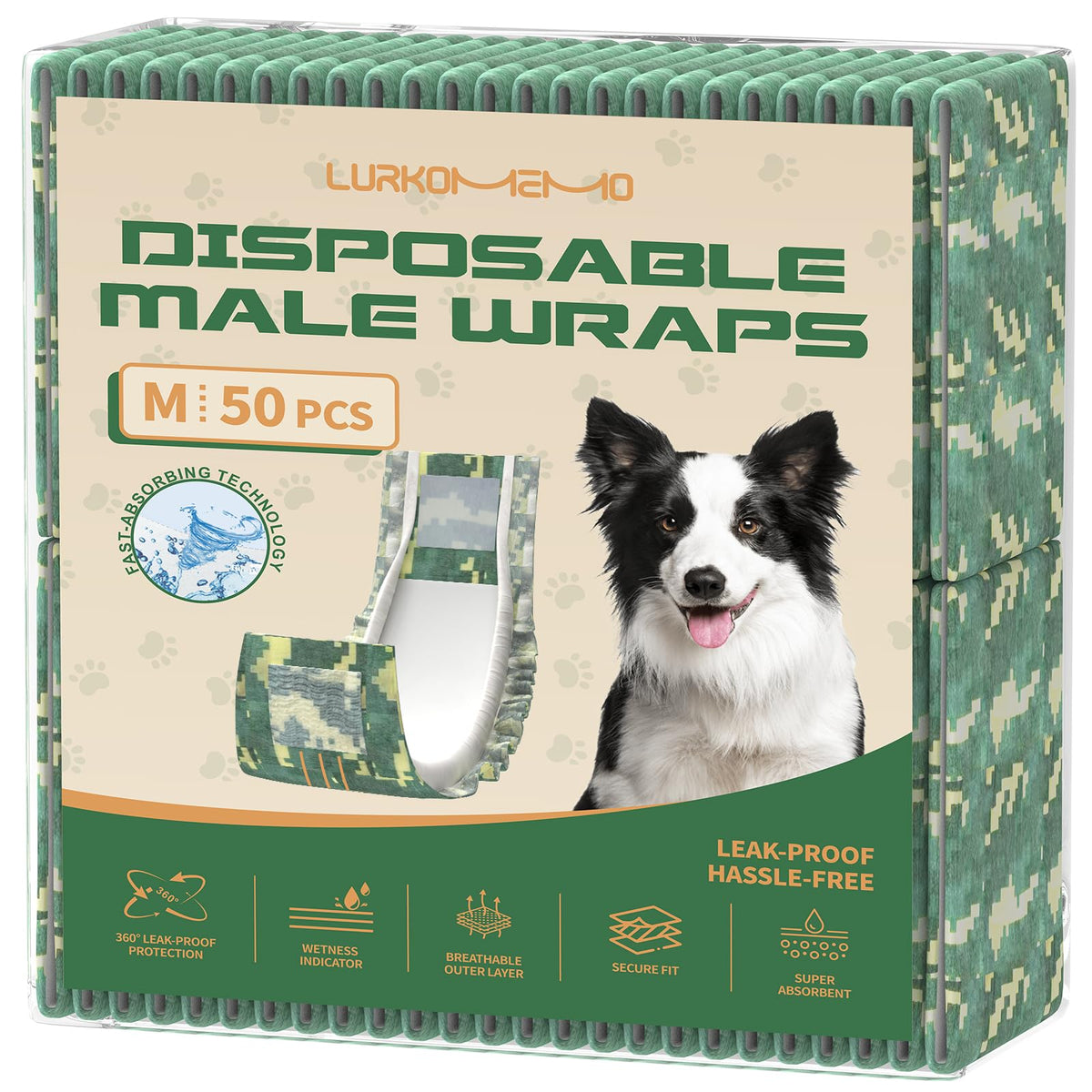 Couches LURKOMEMO pour chien mâle, absorption rapide pour rester au sec.