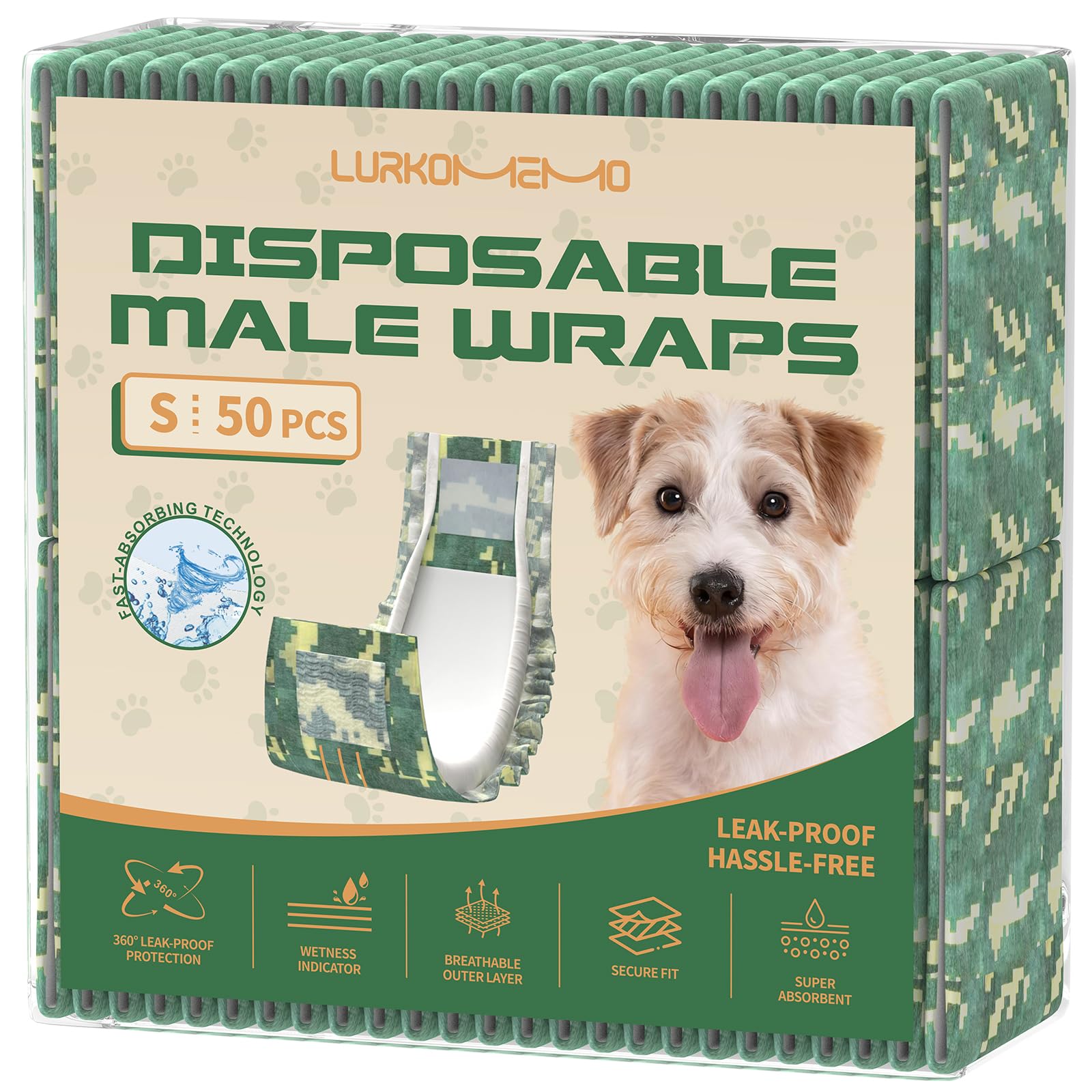 Couches LURKOMEMO pour chien mâle, emballage pratique et absorption élevée.