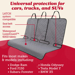 Protection Lusso Gear pour siège arrière gris adaptée à divers véhicules.