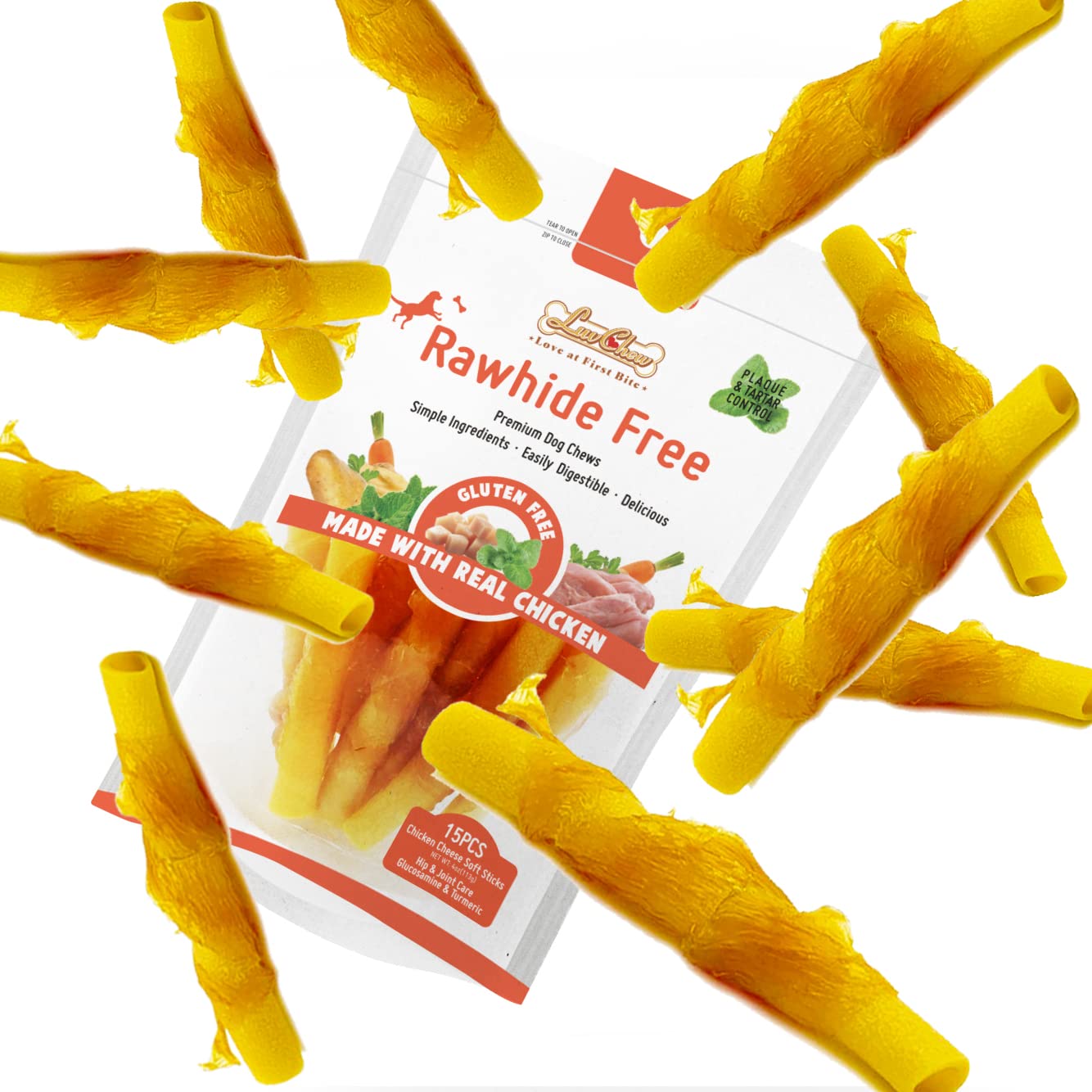 LuvChew batonnets-poulet-fromage-doux, récompense savoureuse et digestible.