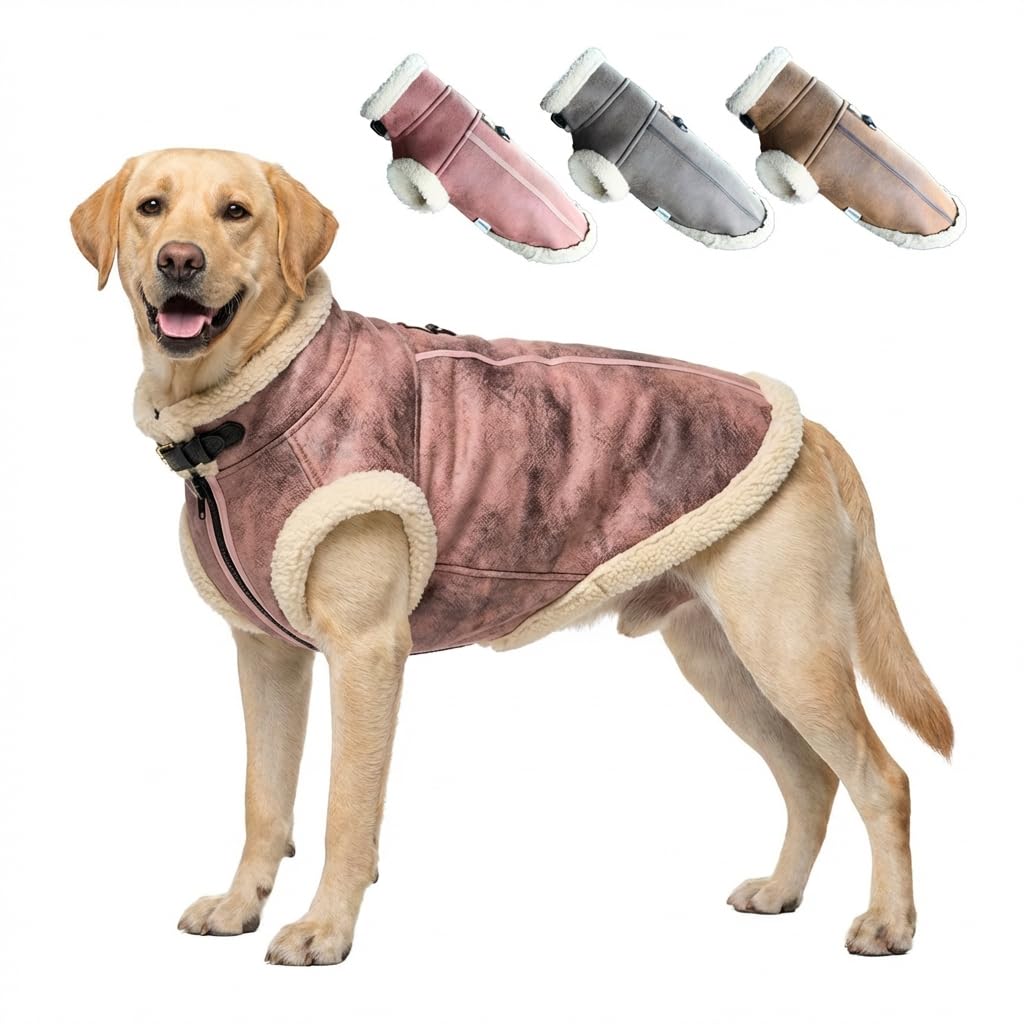 LUVMOJO Veste aviateur rétro pour chien rose XXXL, idéal pour balades hivernales.