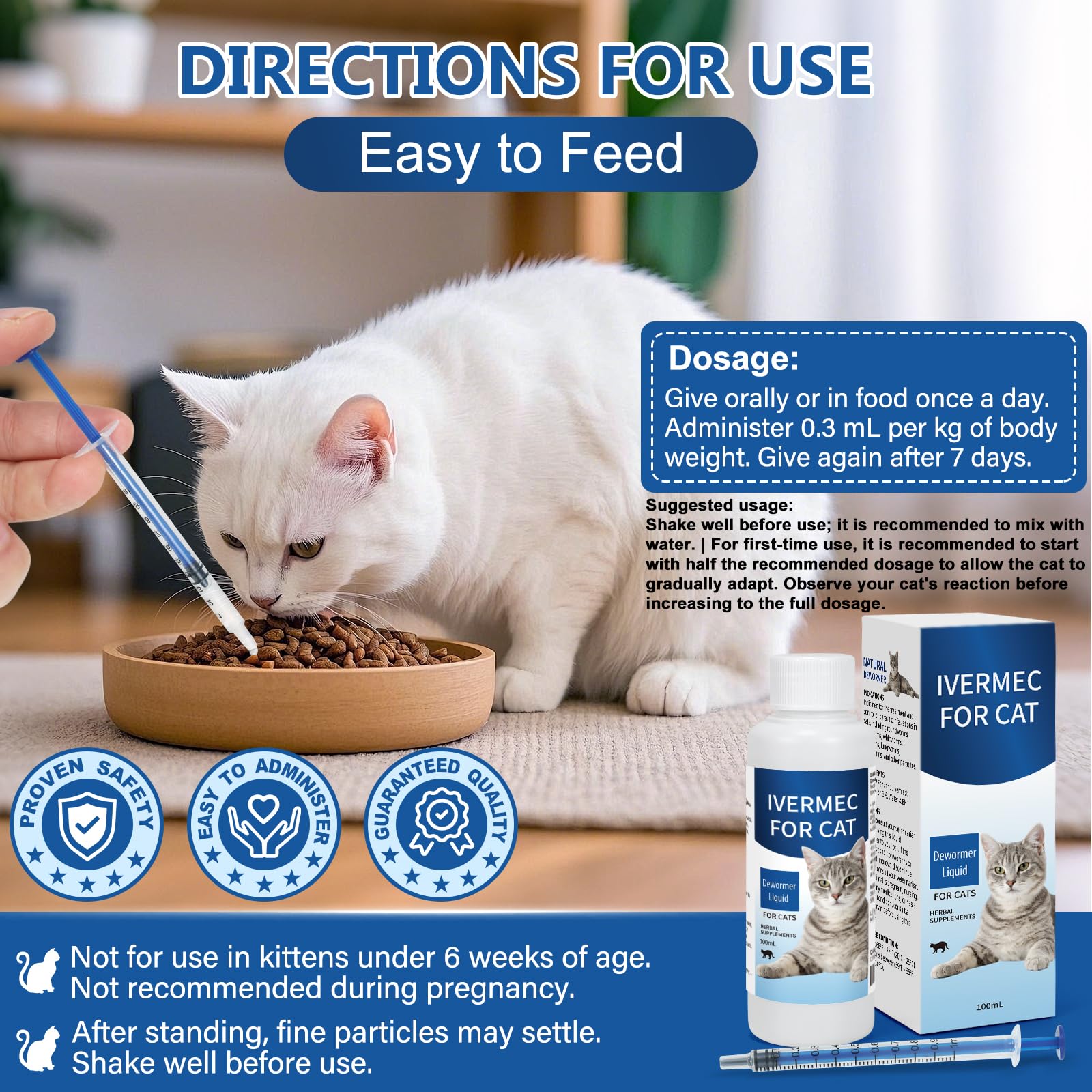 LuxeVib Vermifuge pour chats: conditionnement et étiquette clairs pour l’utilisation.