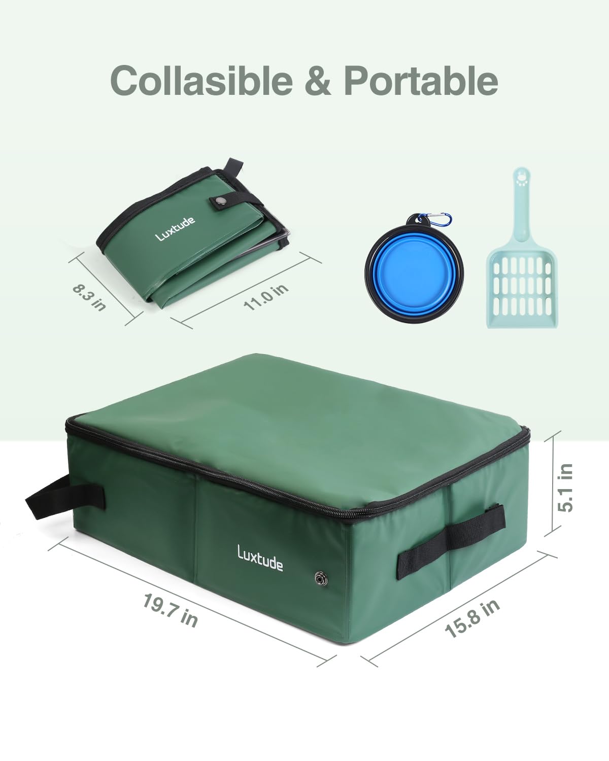 Luxtude boîte à litière portable chat fond rigide et stable