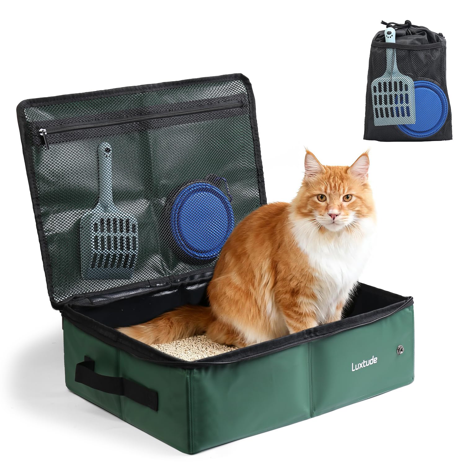 Luxtude boîte à litière portable pour chat grand couvercle, pratique en voyage