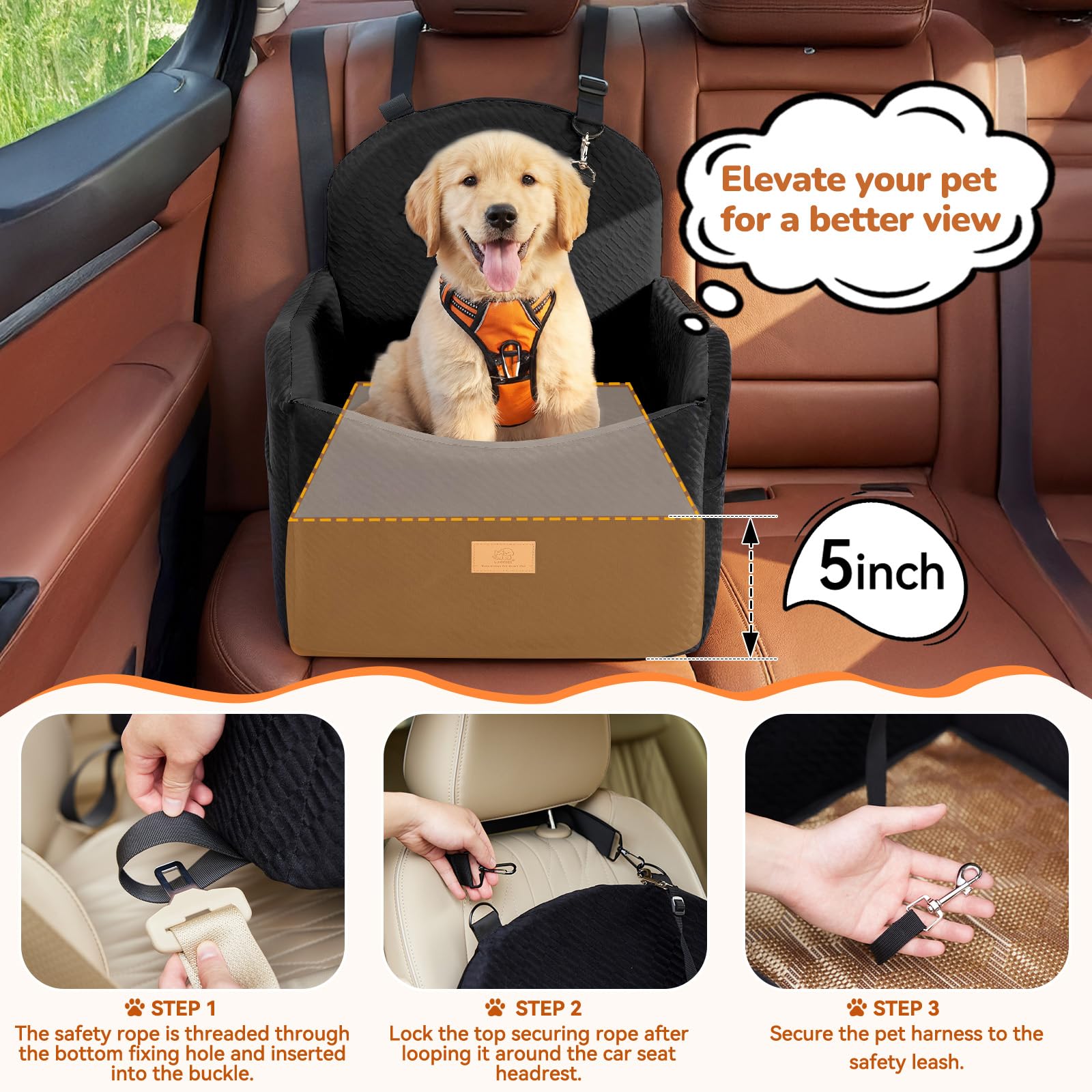 Ceinture sécurité double pour chien dans le siège auto LUXYBEE