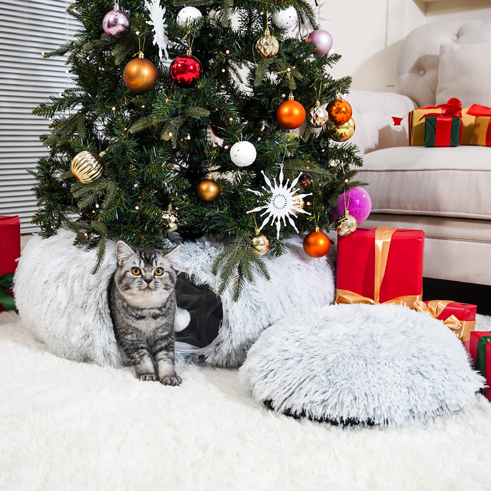 LVUVXVAV jupe de Noël pour chat tunnel — déco festive et distraction sécurisée.