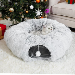 LVUVXVAV tunnel chat donut gris — refuge confortable pour jeux et siestes.