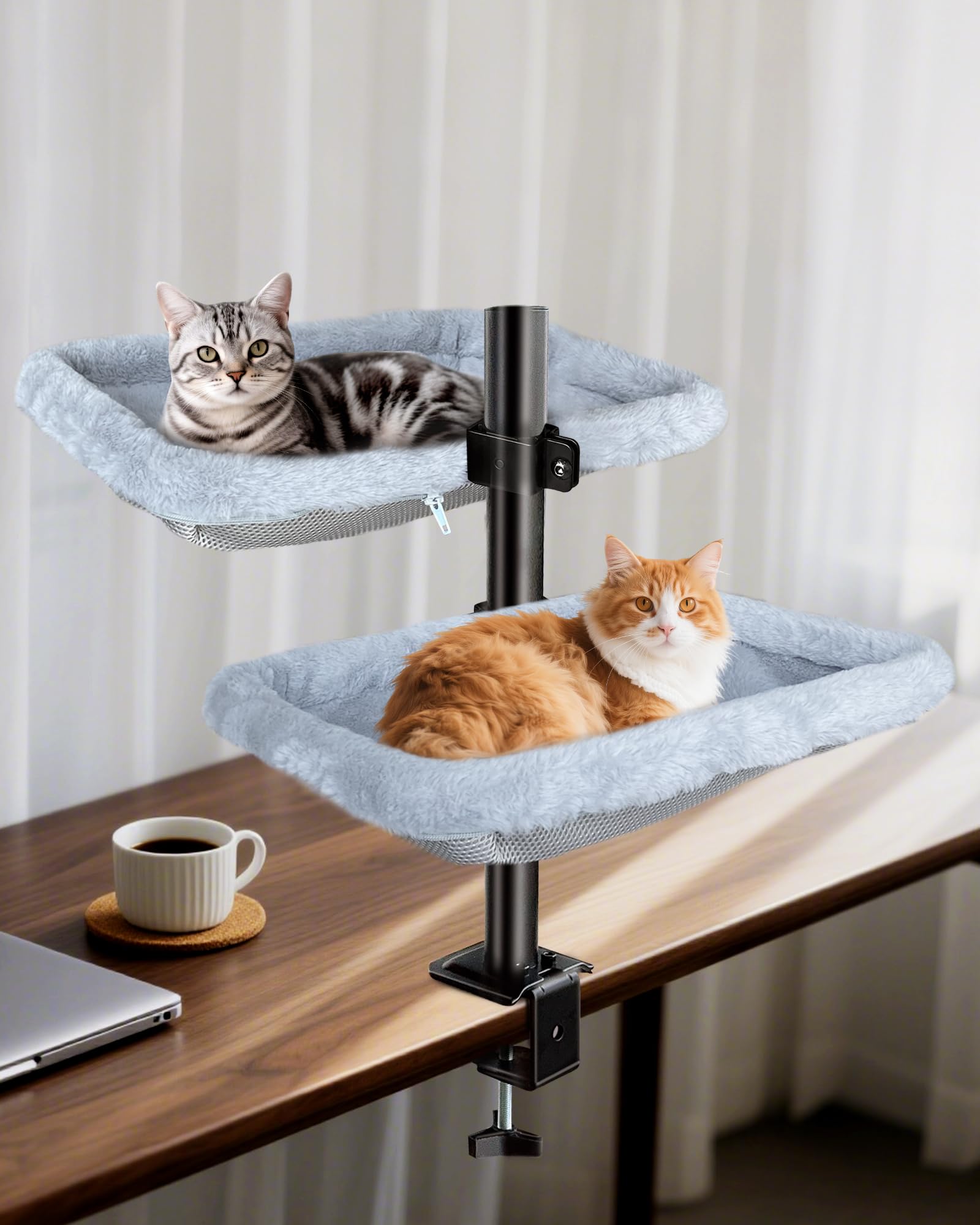 L&W BROS. lit-bureau chat double couche avec cadre métallique robuste pour deux chats.