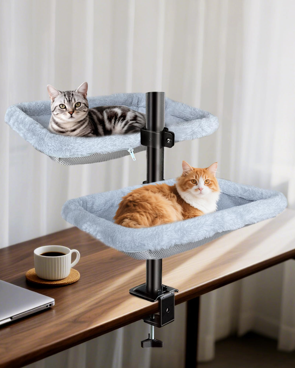 L&W BROS. lit-bureau chat double couche avec cadre métallique robuste pour deux chats.