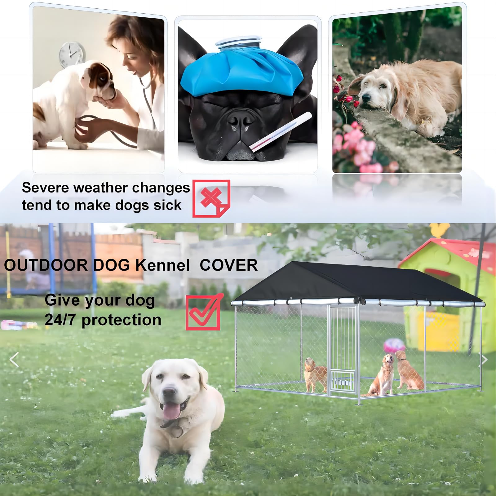LYBOSH couverture chenil offre protection contre soleil et vent avec ventilation possible.