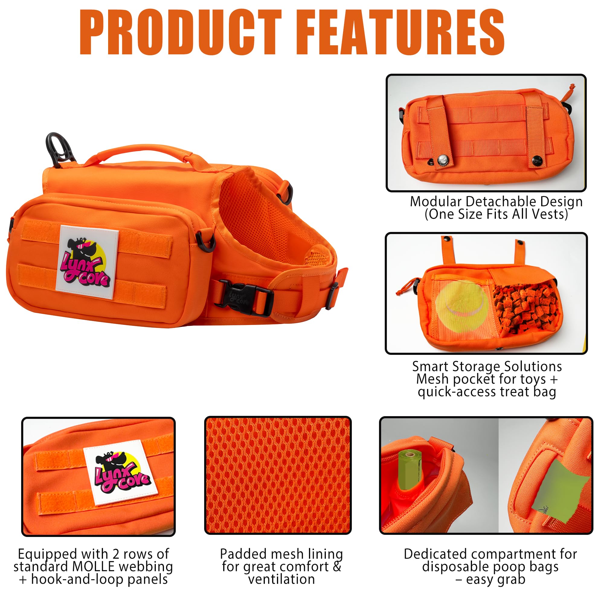 Lynxcore sac-chien-poche-gauche : poche pratique pour friandises et jouets lors des balades.