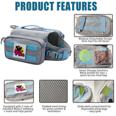Lynxcore sac-dogbackpack-poches-gauche-detachees : accès rapide aux friandises et jouets.