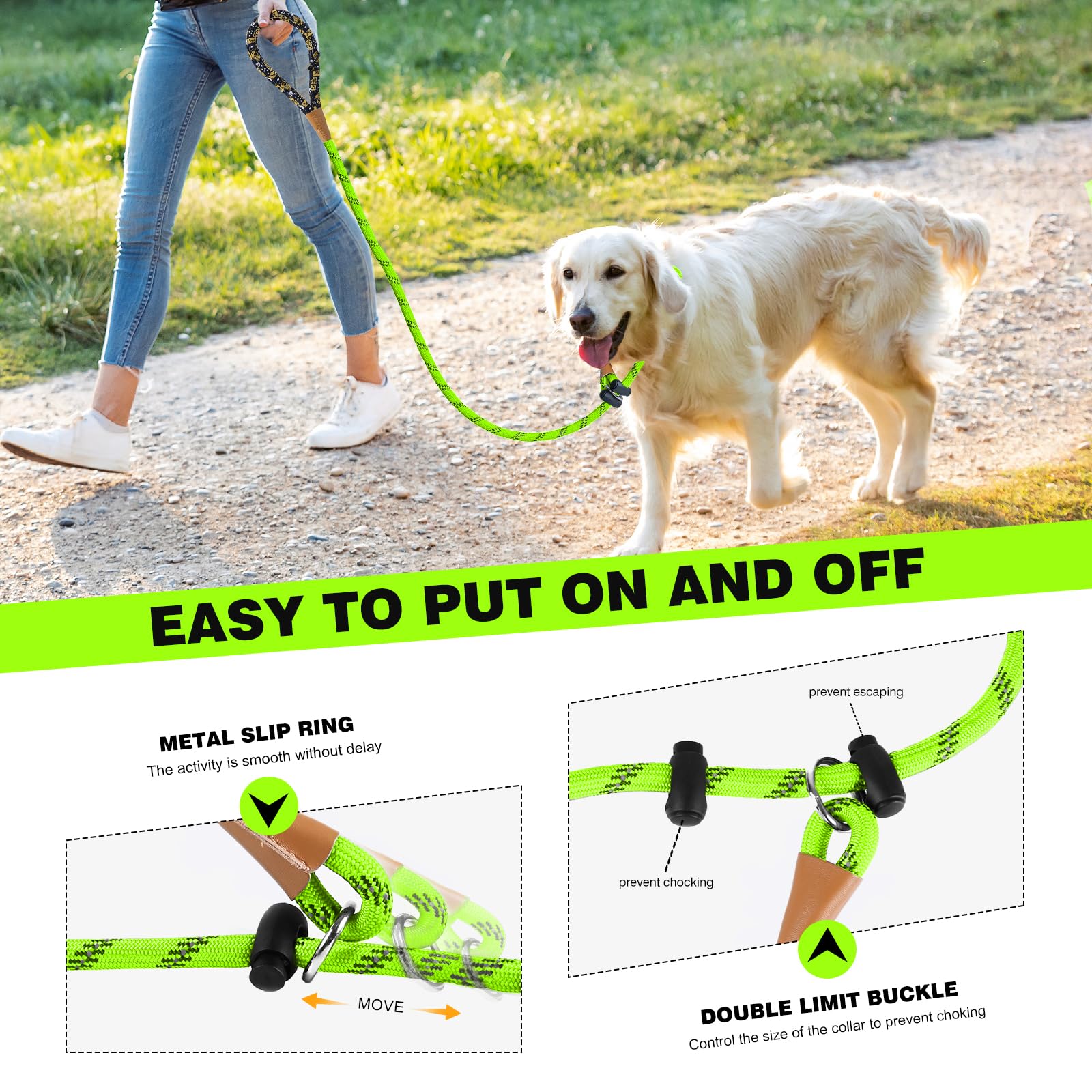 Lynxking laisse-slip noeuds cuir recouverts pour maintien fiable