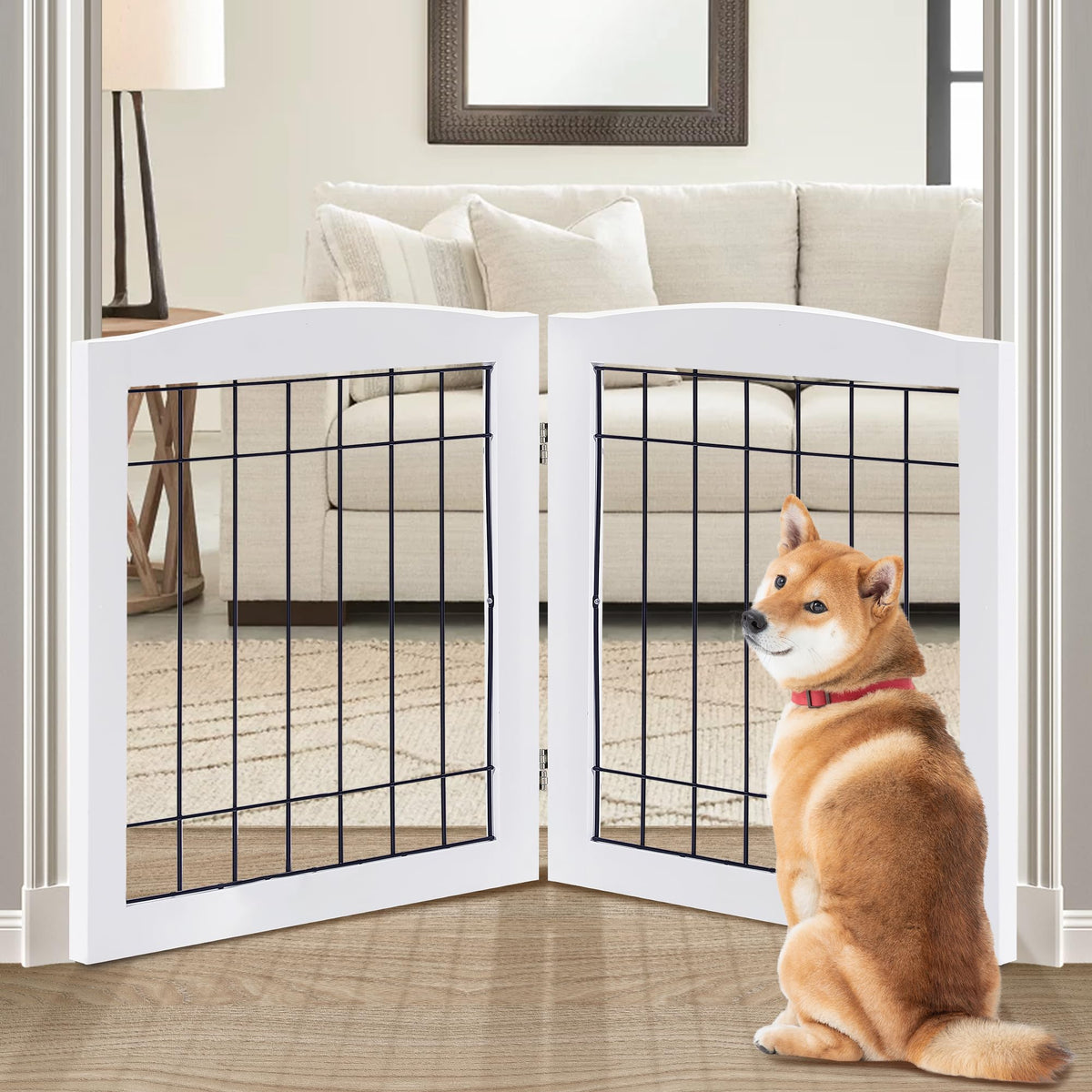 Barrière LZRS pour chien, 2 panneaux pliables, pratique et facile à ranger.