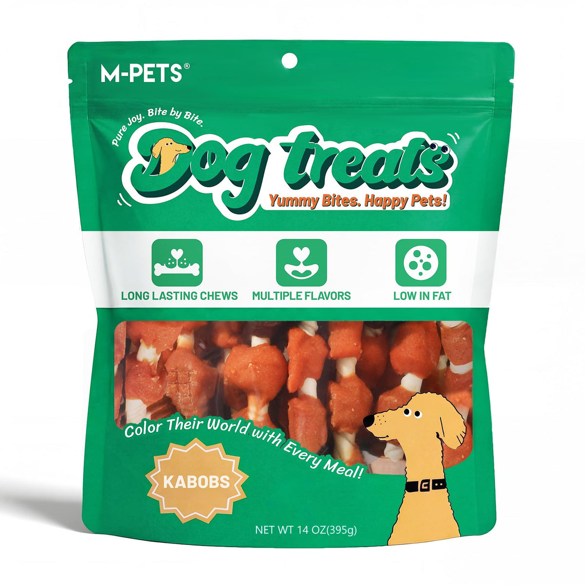 Friandises M-PETS brochettes poulet-canard-foie-legumes, 18 pièces, parfaites pour l'entraînement