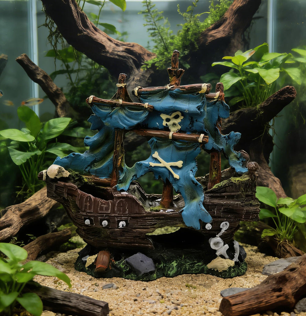 M2cbridge decor maritime d'aquarium, sculpture detaillee et couleur bleue pour animer l'eau
